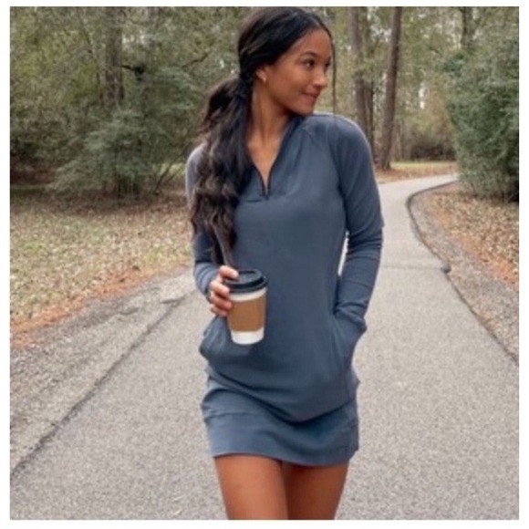 American Giant Dresses & Skirts - American Giant Dress Women L Blue Long 1/4 Zip Long Sleeve Sweatshirt Moto Tunic